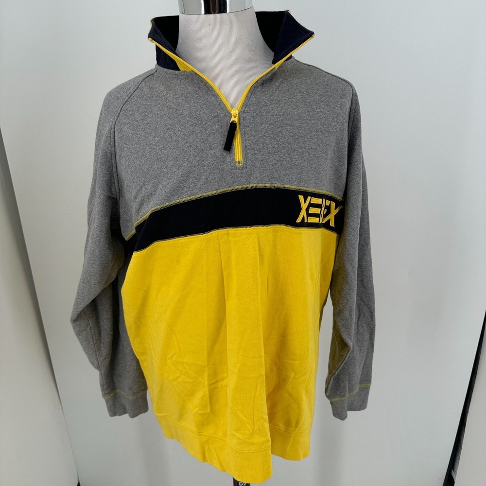 XEBEX Sport International Pullover MENS Gray Yellow Black 1/4 Zip Cotton SIZE XL